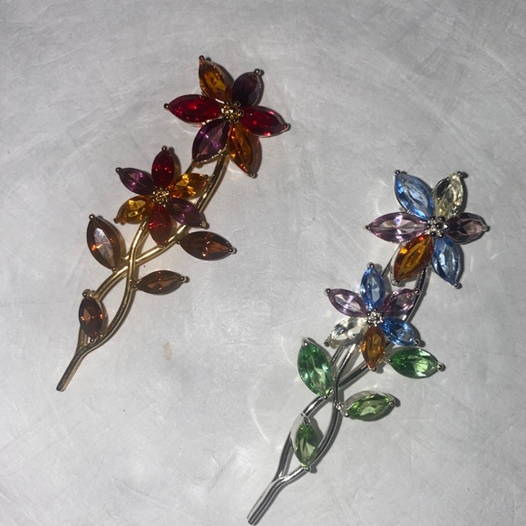 CHARTER CLUB 2p Floral Twig Brooch Pin Set Gold & Silver Tone $50 NWOT - Picture 2 of 5